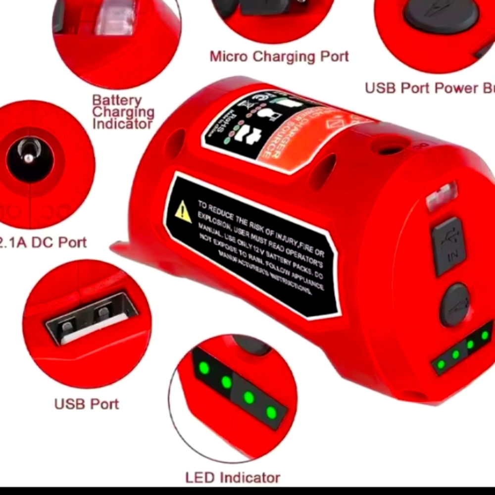 Red Portable Power Bank with USB Ports For Milwaukee Heated Clotung
